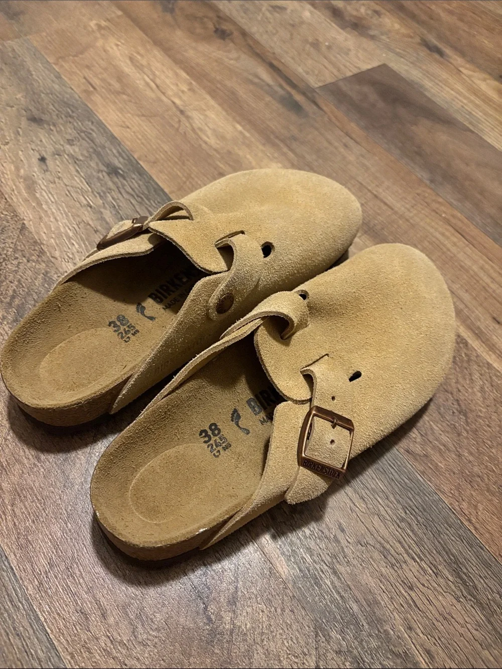 Birkenstock Bostons Tan Suede Slip-On Clogs in Camel - Picture 3 of 14